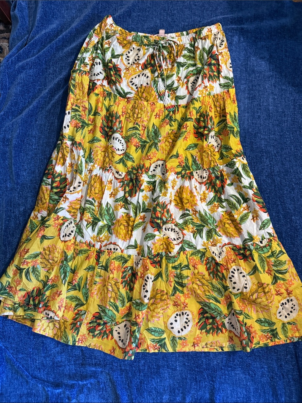 Philosophy Yellow Tropical Fruit Tiered Cotton Maxi Skirt